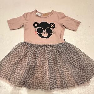Huxbaby Pink and Gray Bear Dress